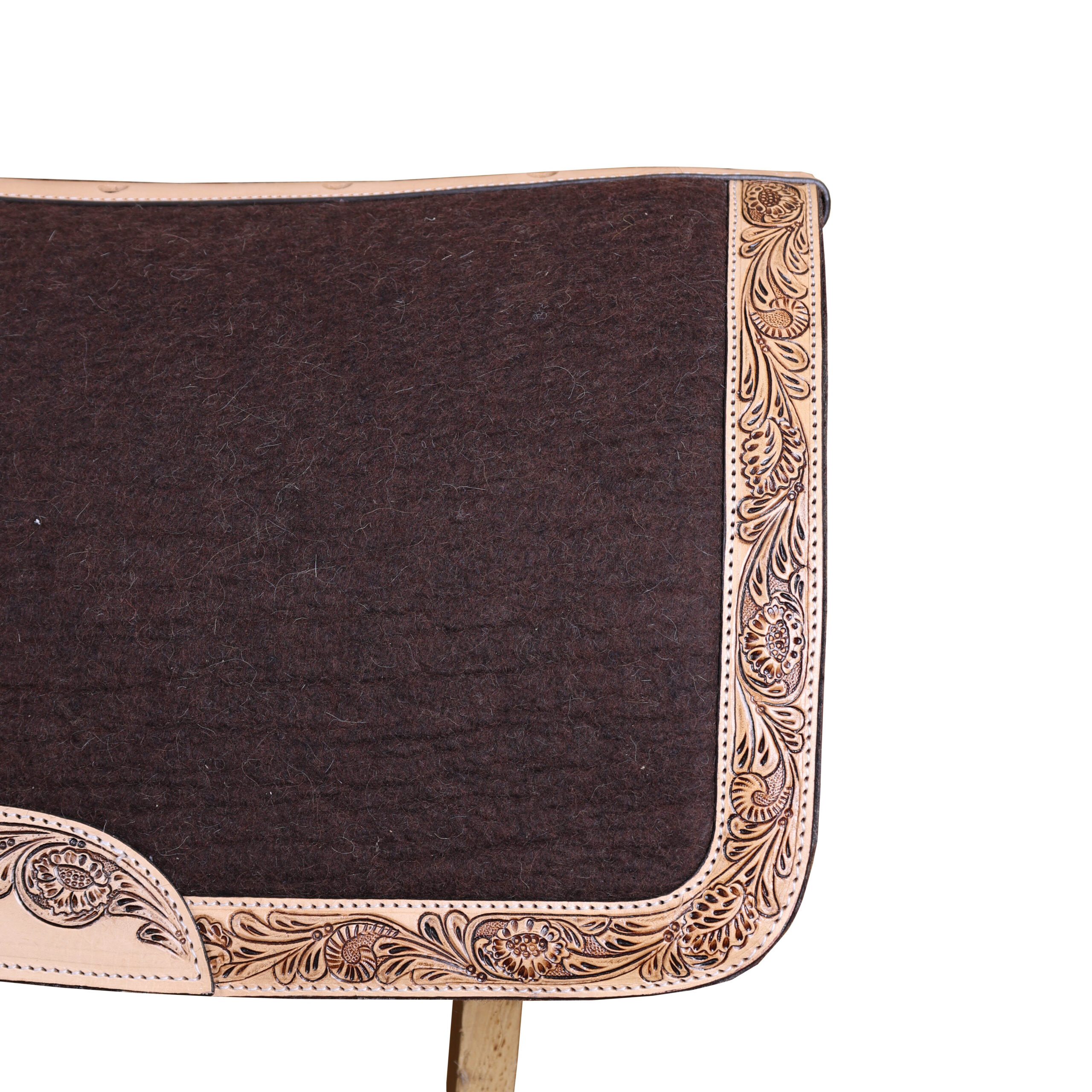 Western Brown Felt Saddle Pad with Hand Tooled floral Design (SDM 114141) - Image 3