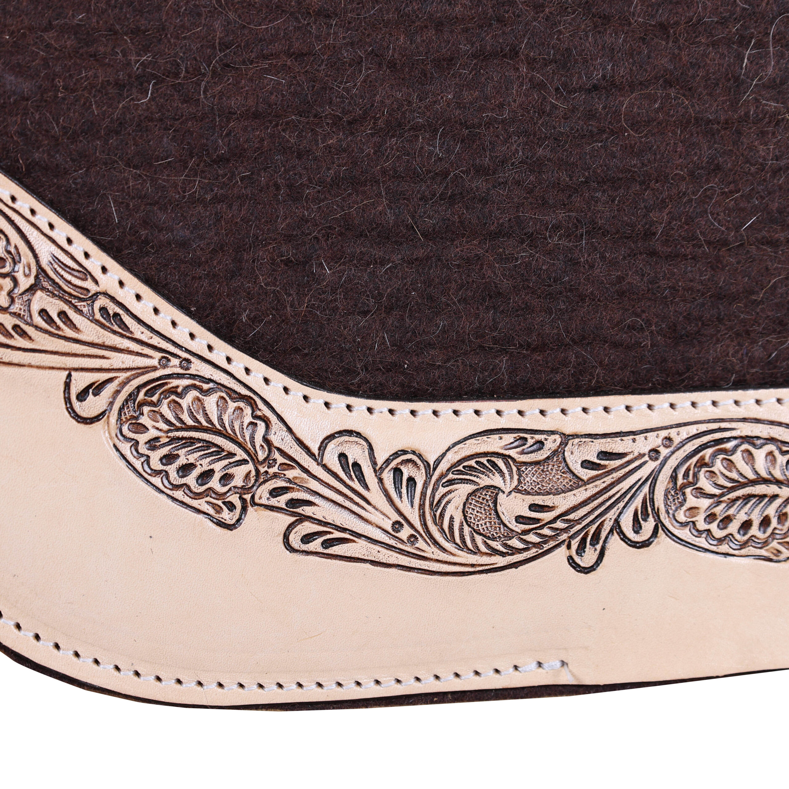 Western Brown Felt Saddle Pad with Hand Tooled floral Design (SDM 114141) - Image 4