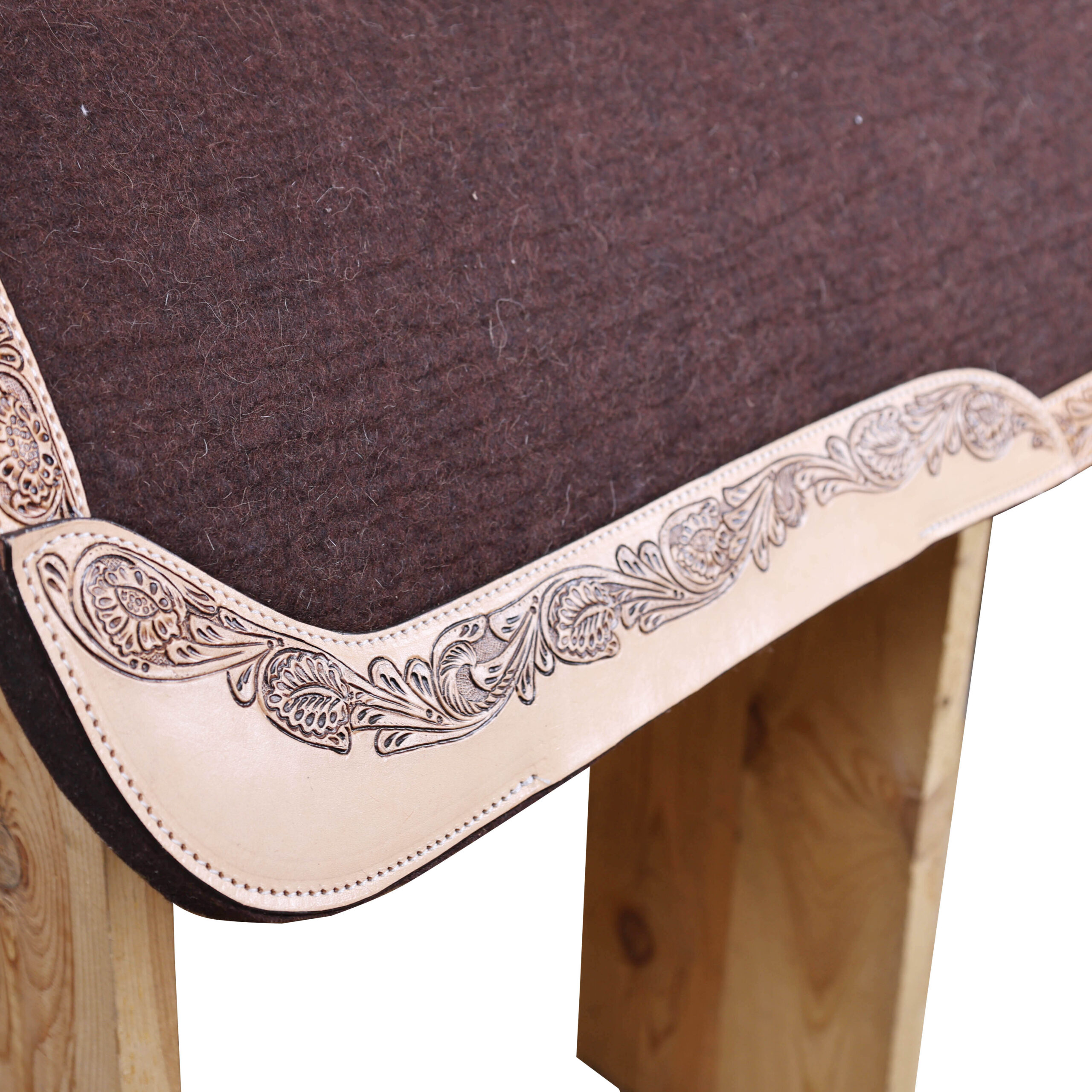 Western Brown Felt Saddle Pad with Hand Tooled floral Design (SDM 114141) - Image 6