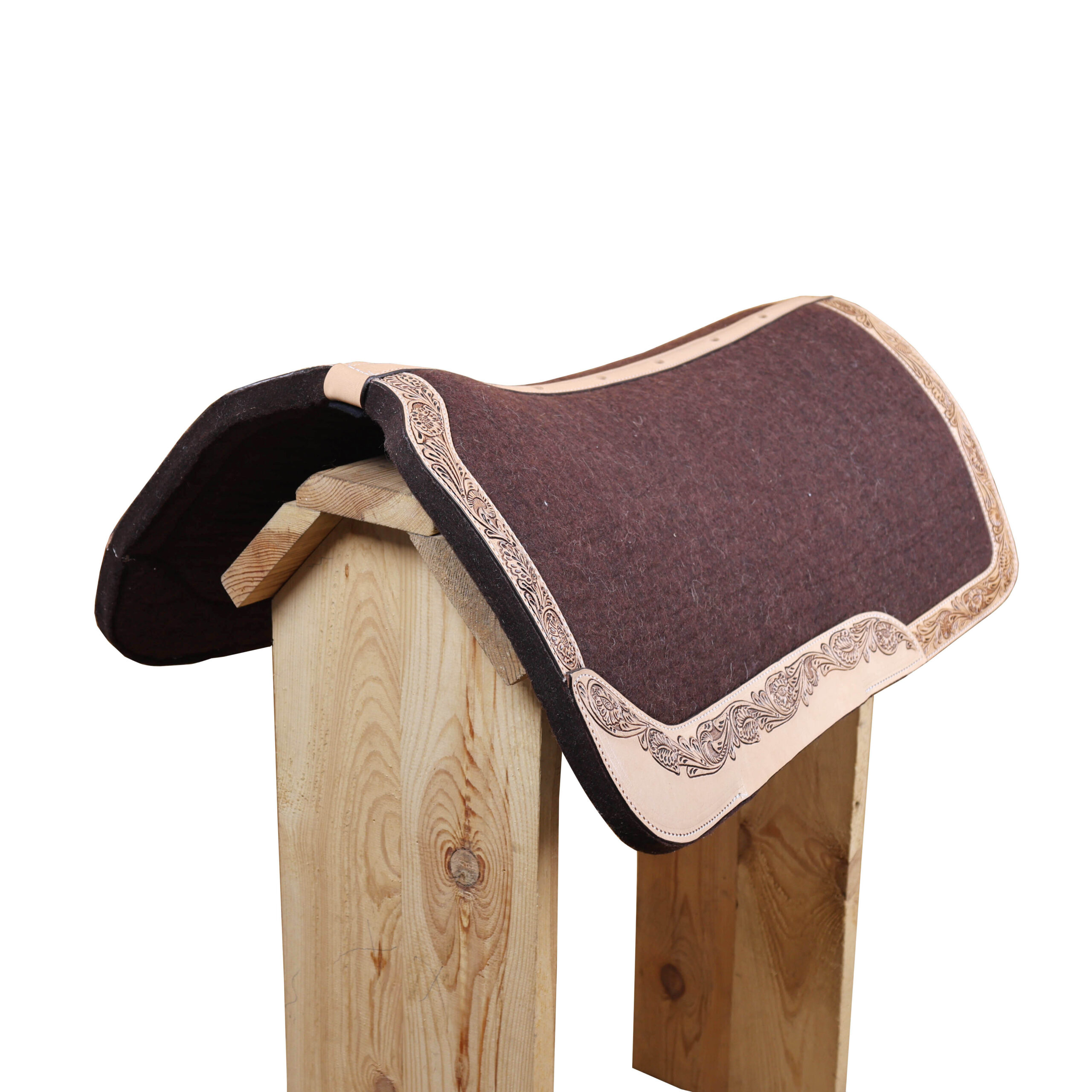 Western Brown Felt Saddle Pad with Hand Tooled floral Design (SDM 114141) - Image 7