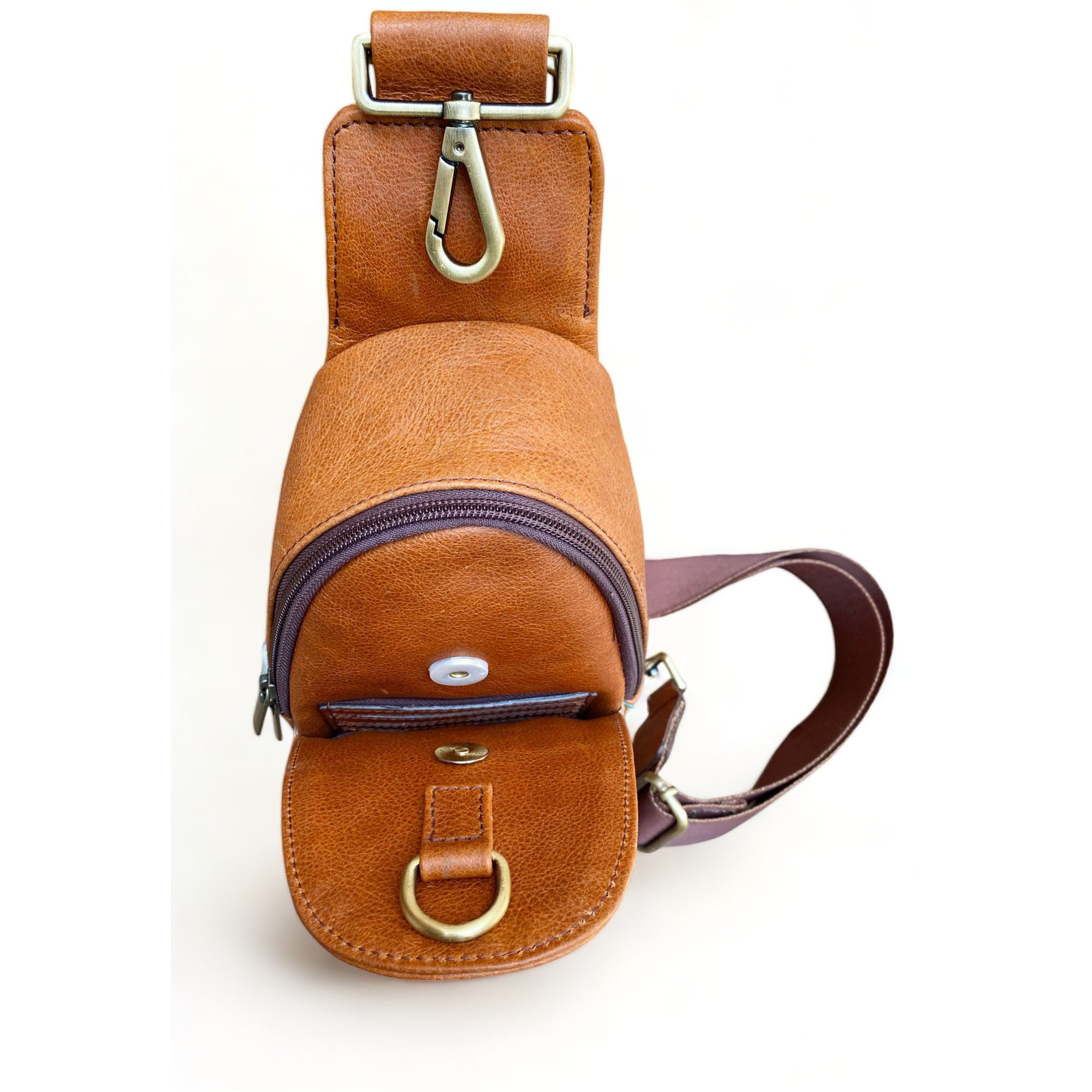 Tooled Leather Crossbody Bag with Single Sling Chest Pack and Turquoise Stone (CBMC 322106) - Image 7