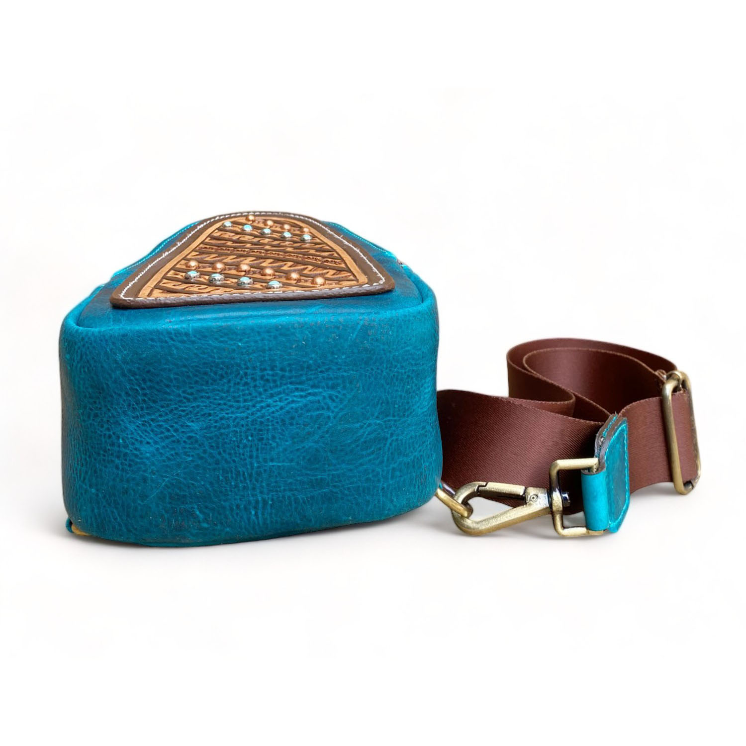 Western Leather Crossbody Chest Bag Geometric Pattern Solid Brass Hardware (CBMC 322108) - Image 7