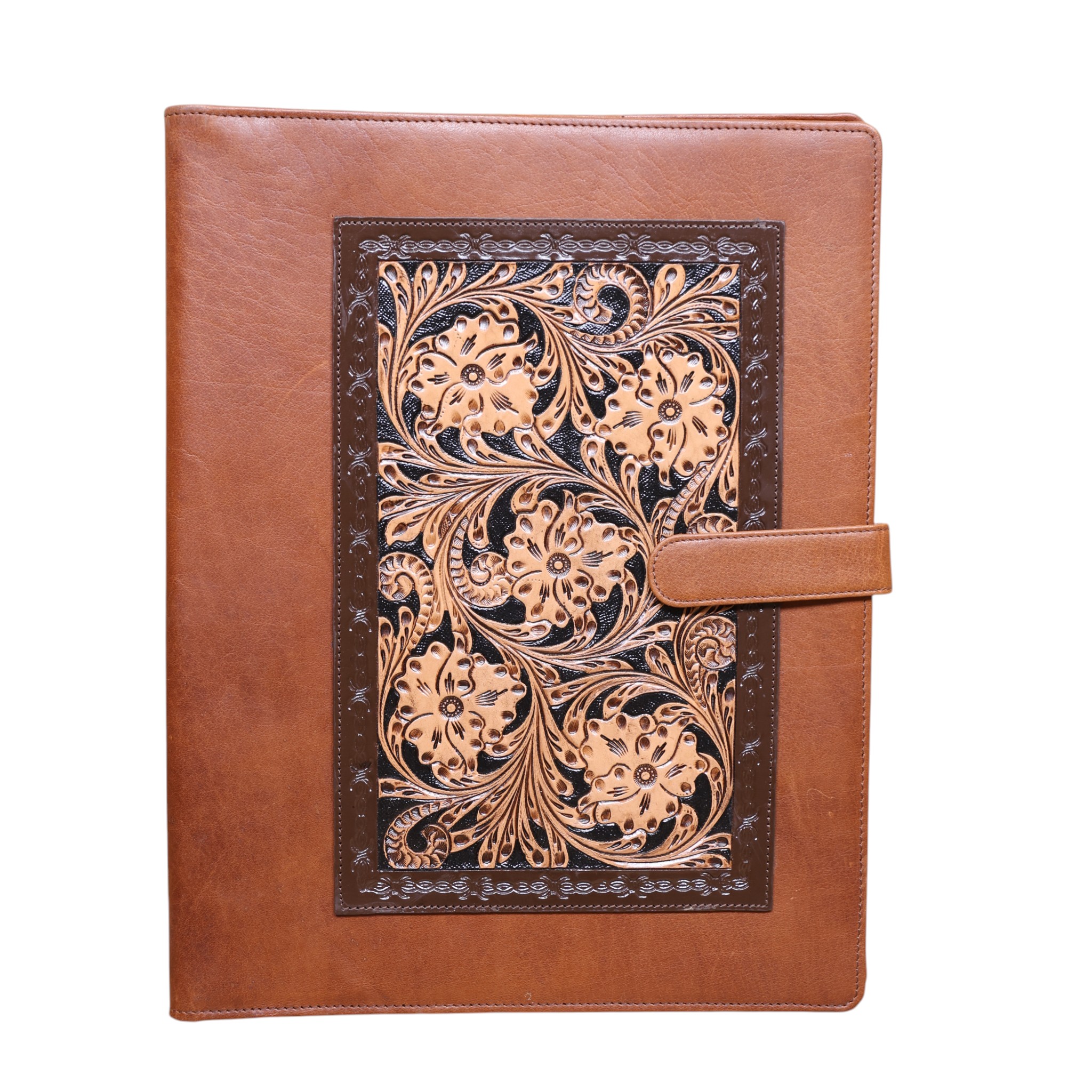 Handcrafted Leather File Folder with Embossed Floral Design (DDF 103405)