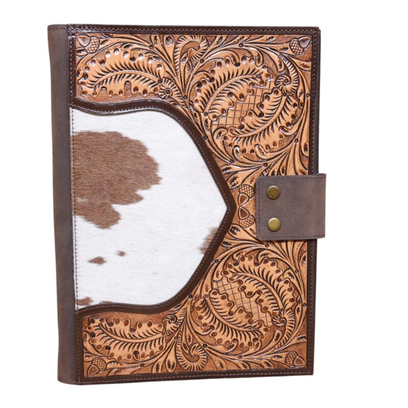 Leather Document File Folder with Real Cow Hide and Floral Design (DDF 103406)