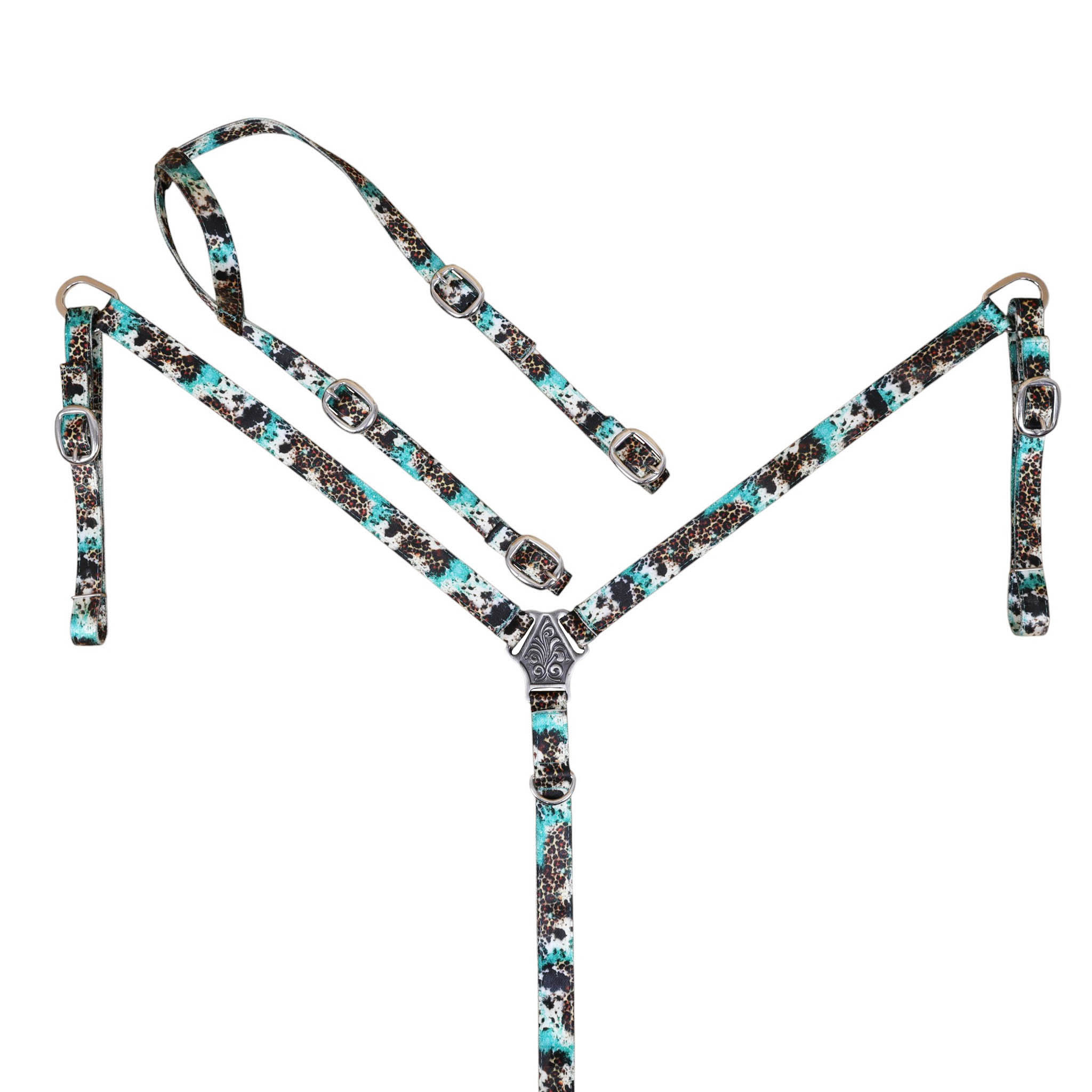 Printed Nylon Headstall and Breast Collar Set with Nickel Plated Fittings (HSBM 114519)