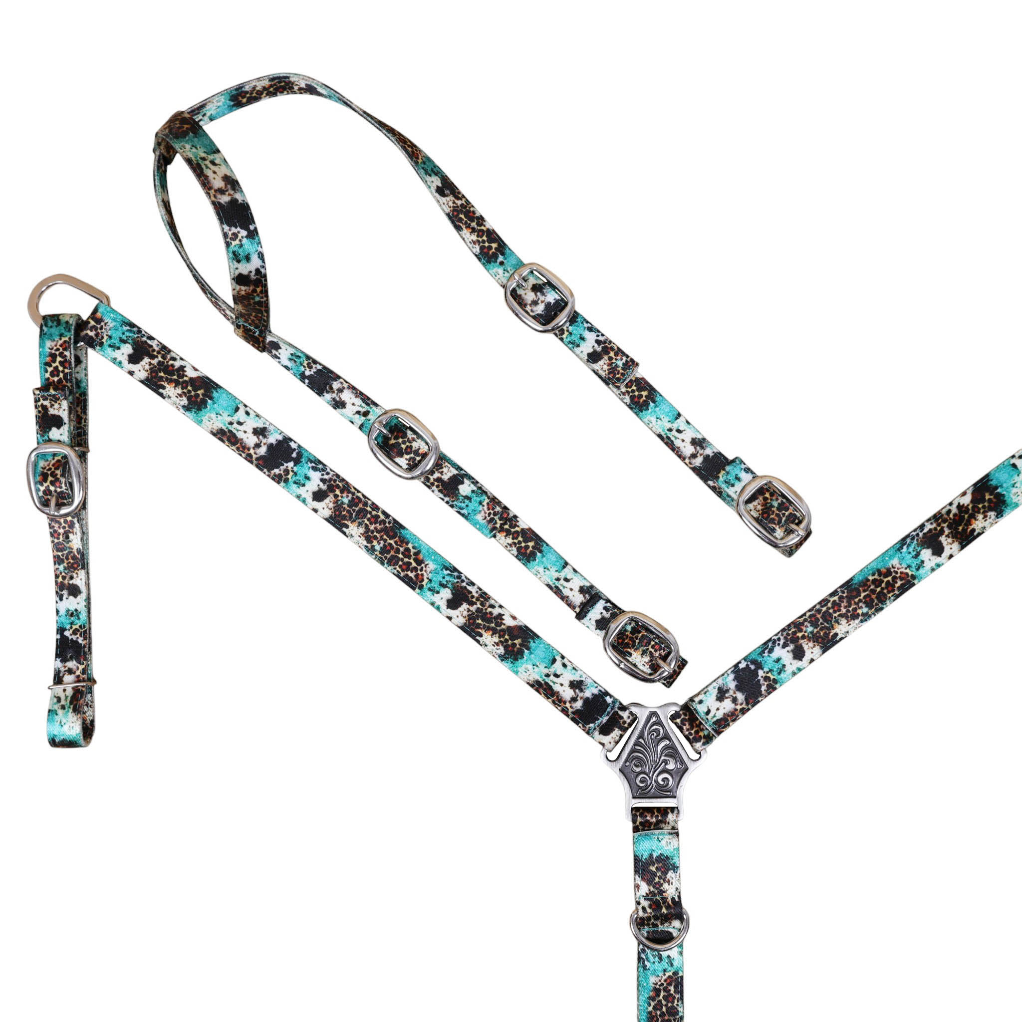 Printed Nylon Headstall and Breast Collar Set with Nickel Plated Fittings (HSBM 114519) - Image 2