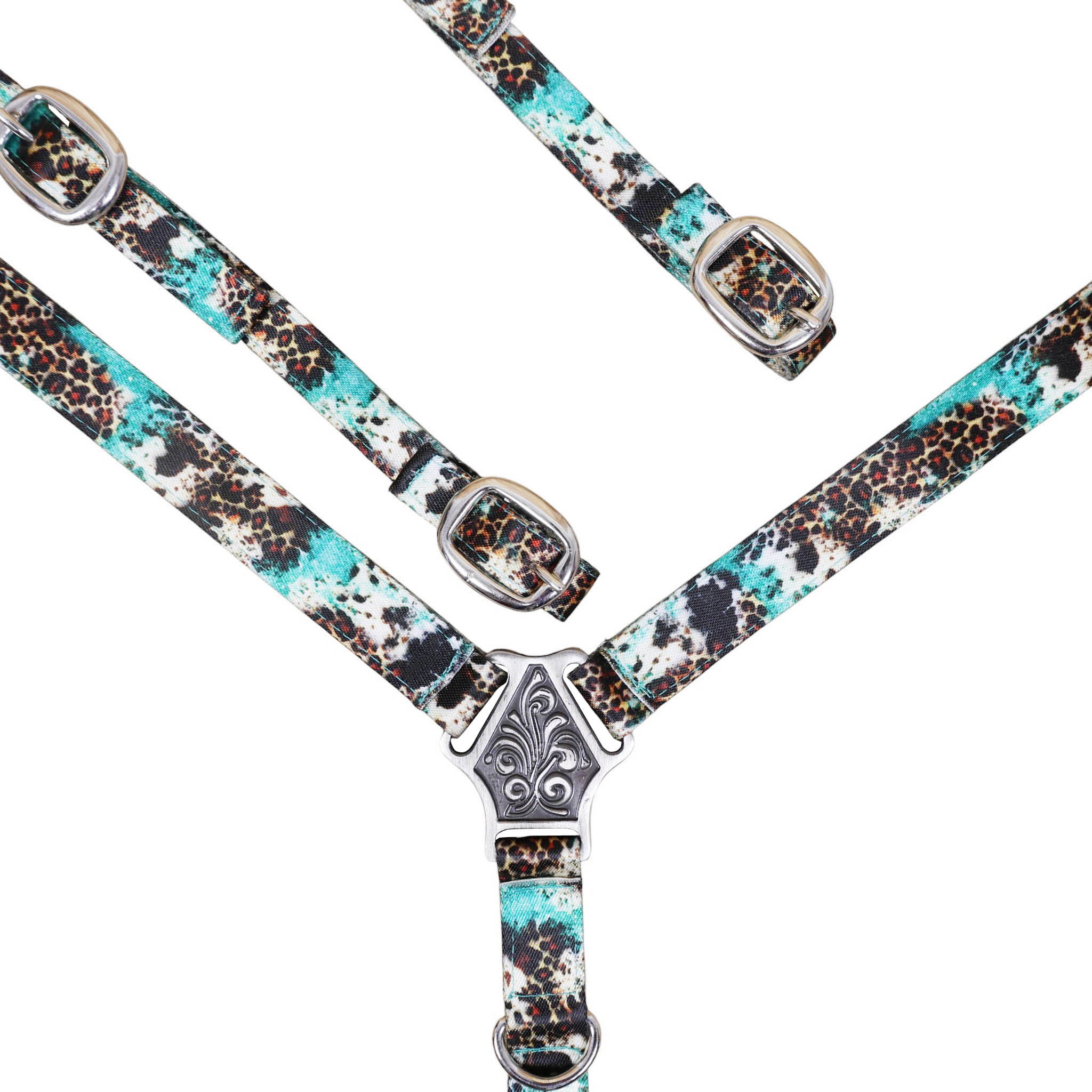 Printed Nylon Headstall and Breast Collar Set with Nickel Plated Fittings (HSBM 114519) - Image 3