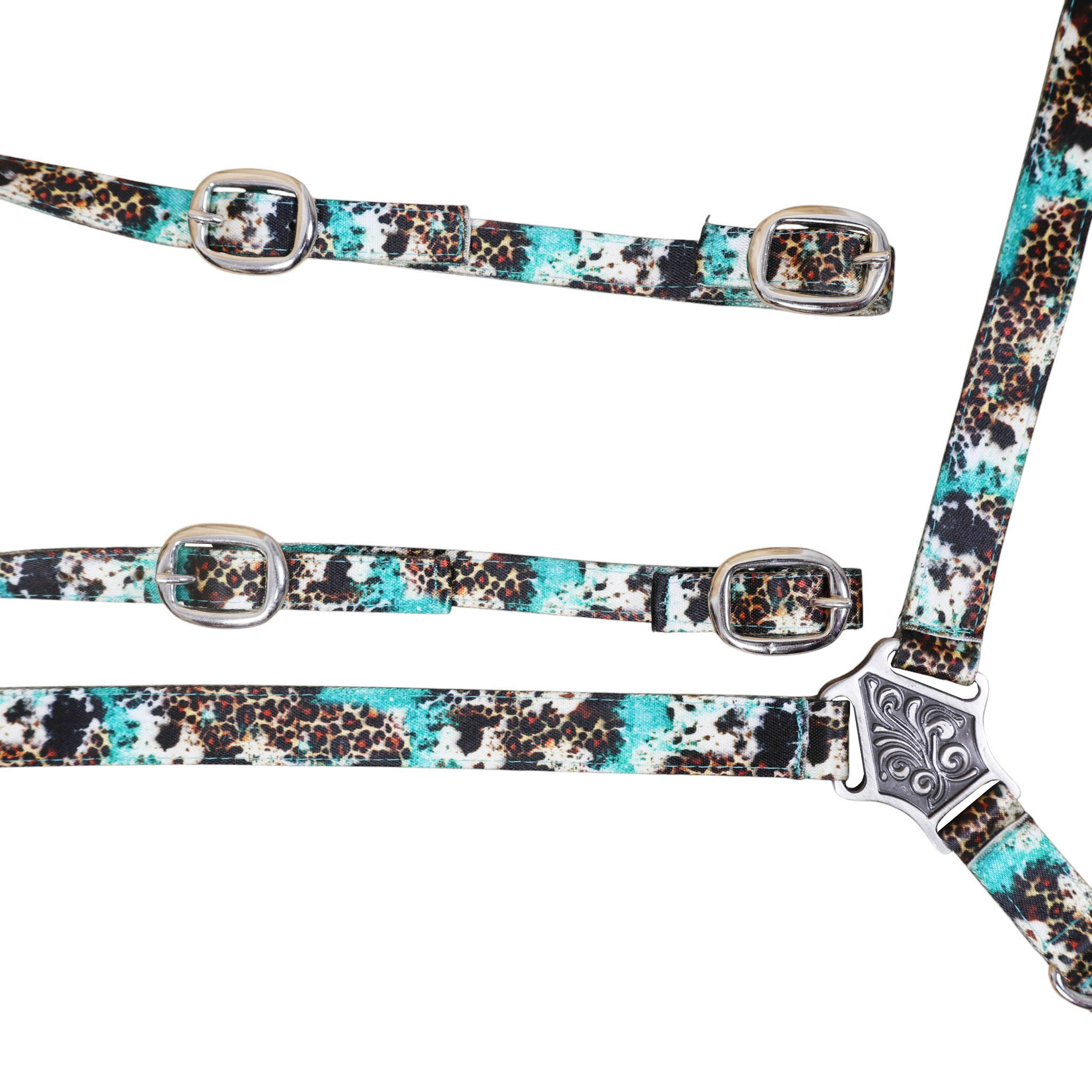 Printed Nylon Headstall and Breast Collar Set with Nickel Plated Fittings (HSBM 114519) - Image 4