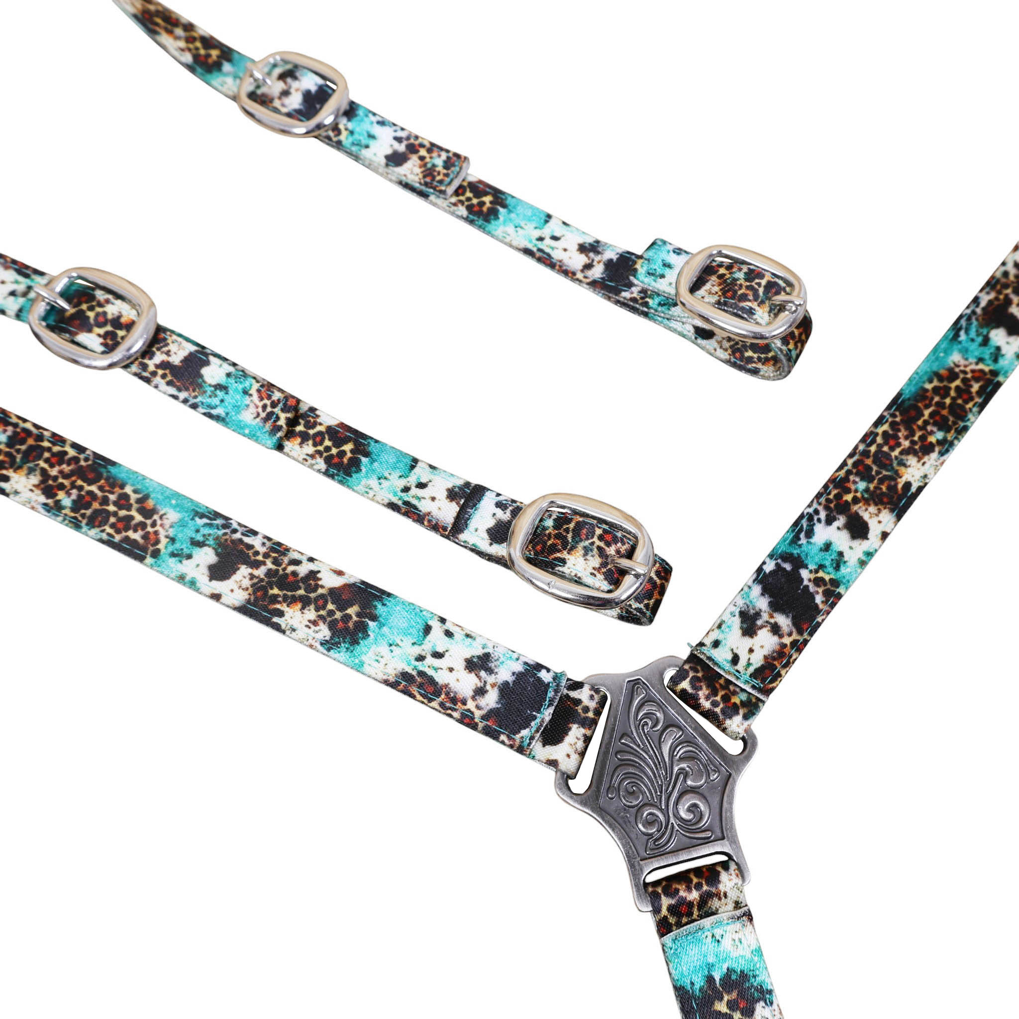 Printed Nylon Headstall and Breast Collar Set with Nickel Plated Fittings (HSBM 114519) - Image 5