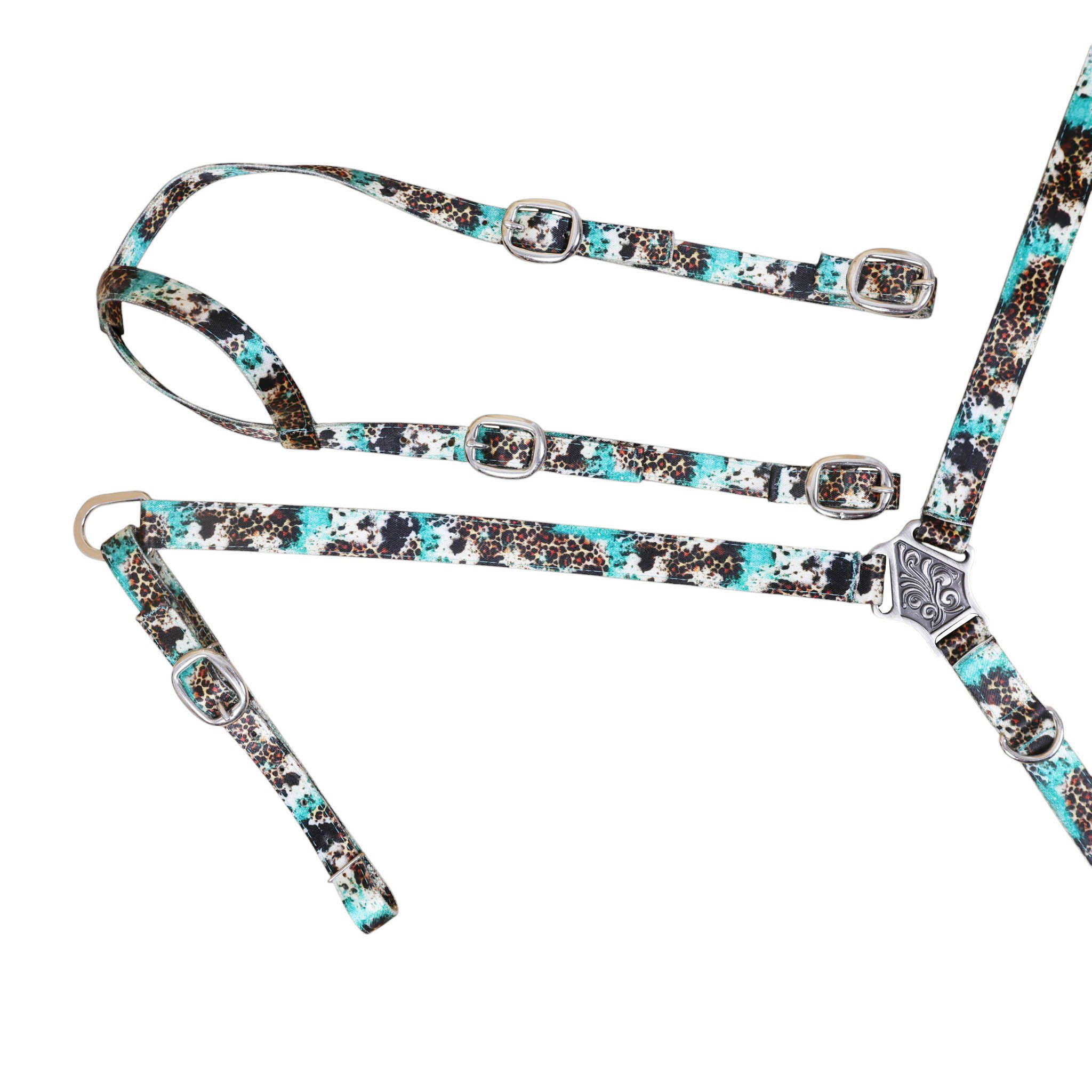 Printed Nylon Headstall and Breast Collar Set with Nickel Plated Fittings (HSBM 114519) - Image 6