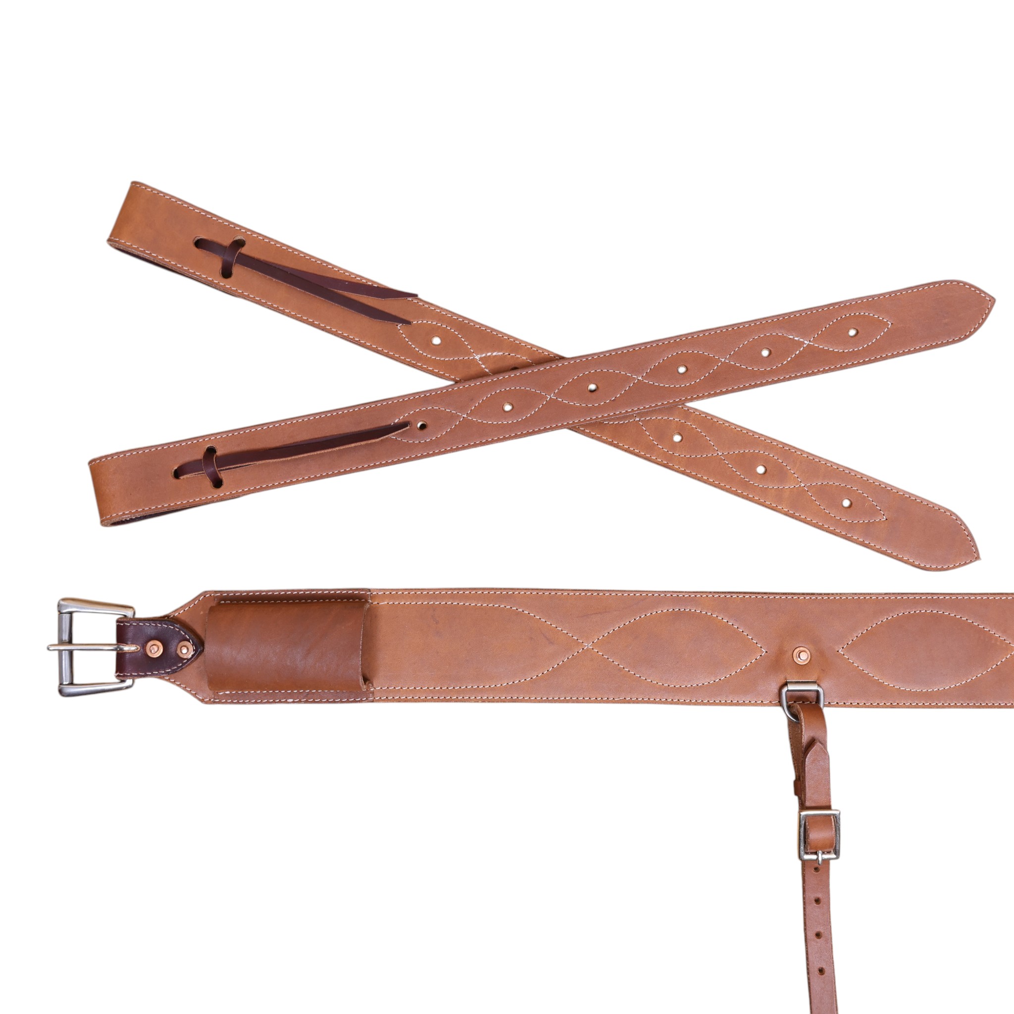 Western Leather Back Cinch Girth With Roller Buckles (MLGT 103114) - Image 2