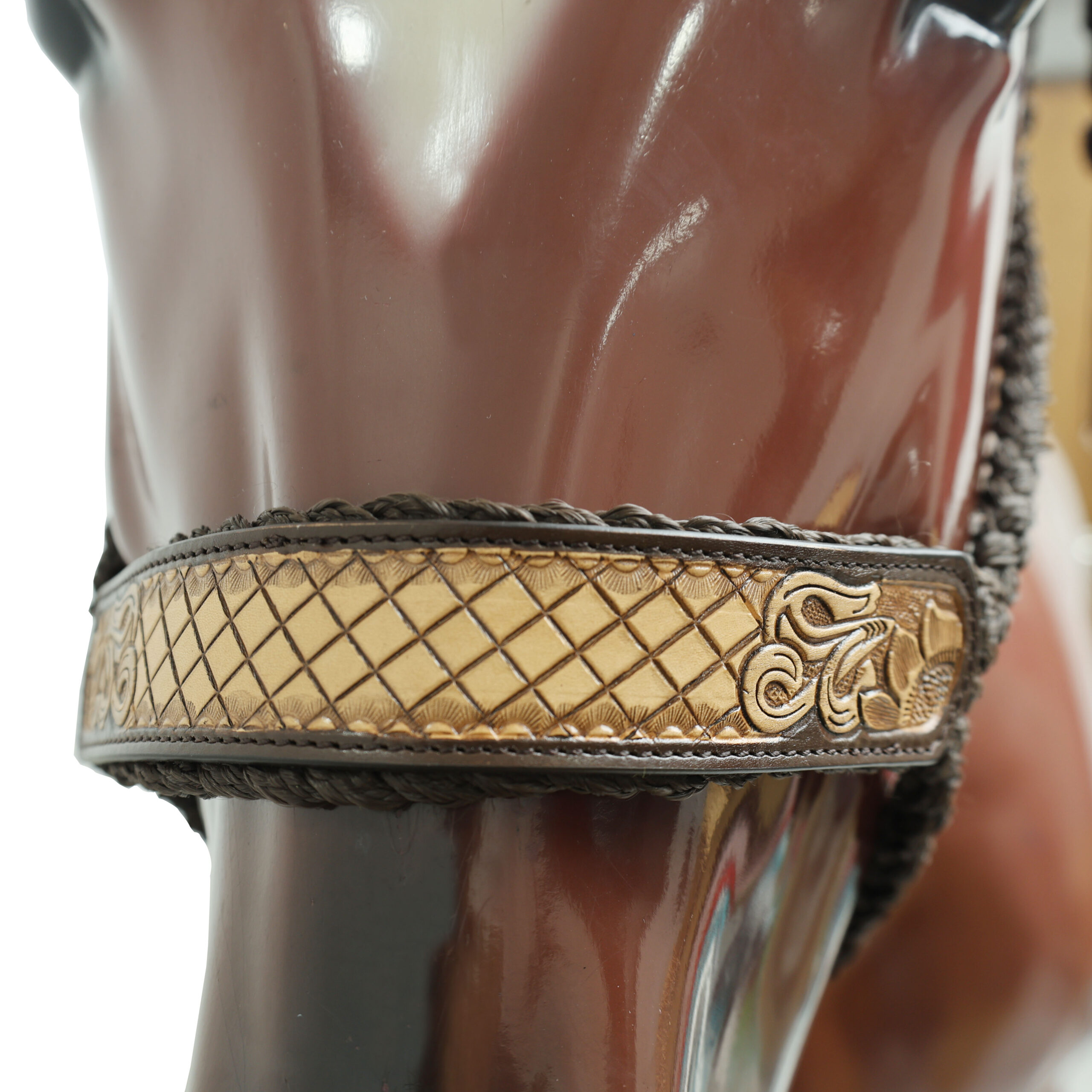 Nylon Mule Tape Halter Decorated With Hand carved Floral Design On Leather Nose band (MMH 114331) - Image 7
