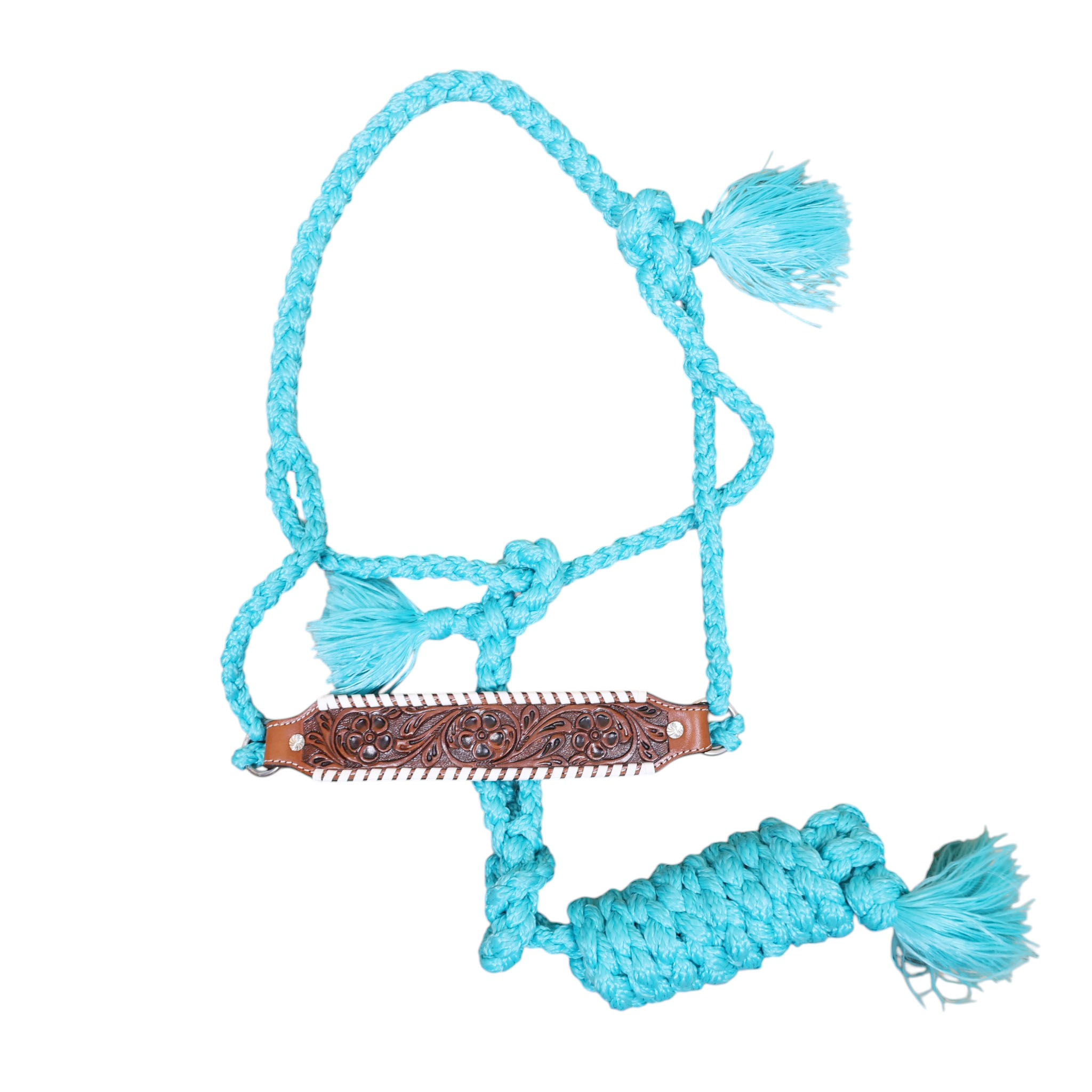 Nylon Mule Tape Halter Decorated With Hand carved Floral Design And White Straps On Leather Nose band (MMH 114332) - Image 2