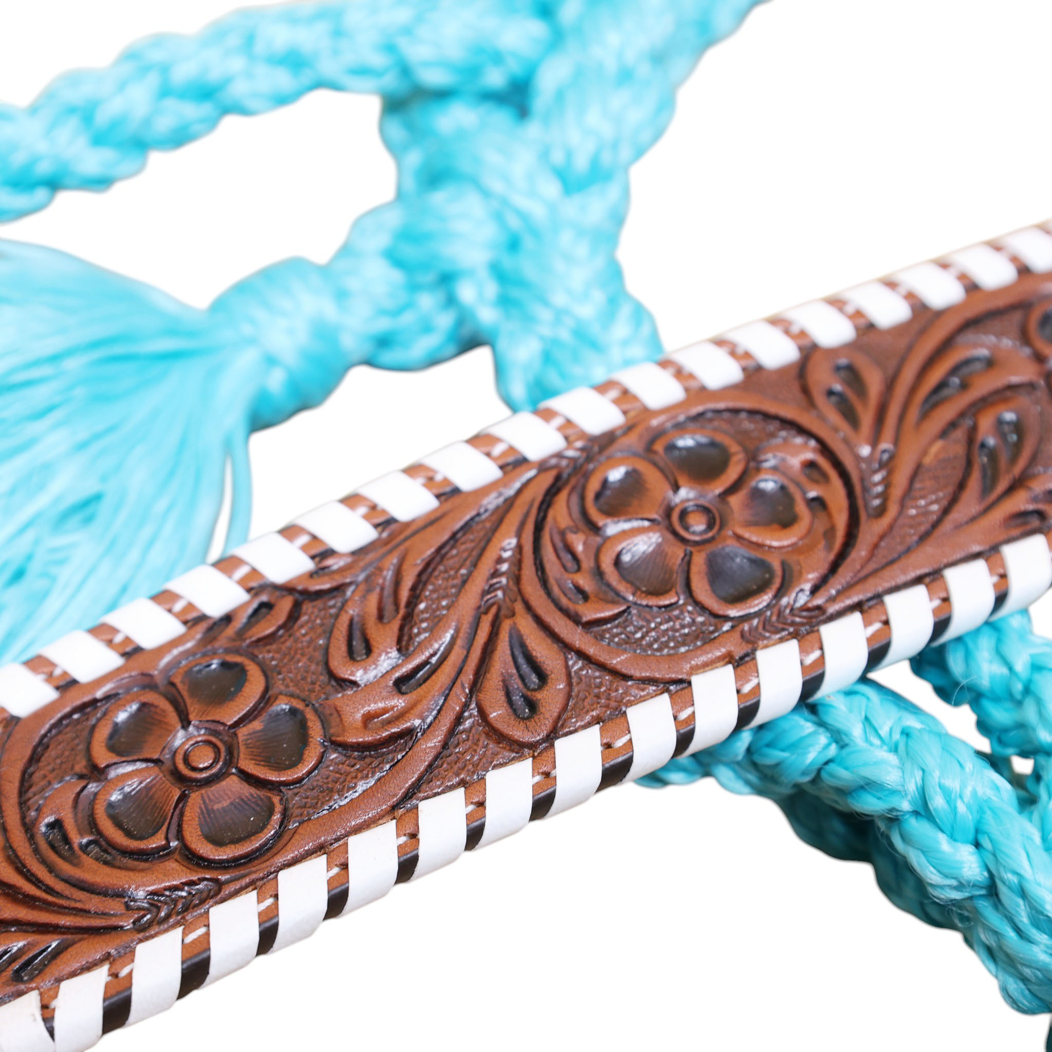 Nylon Mule Tape Halter Decorated With Hand carved Floral Design And White Straps On Leather Nose band (MMH 114332) - Image 4