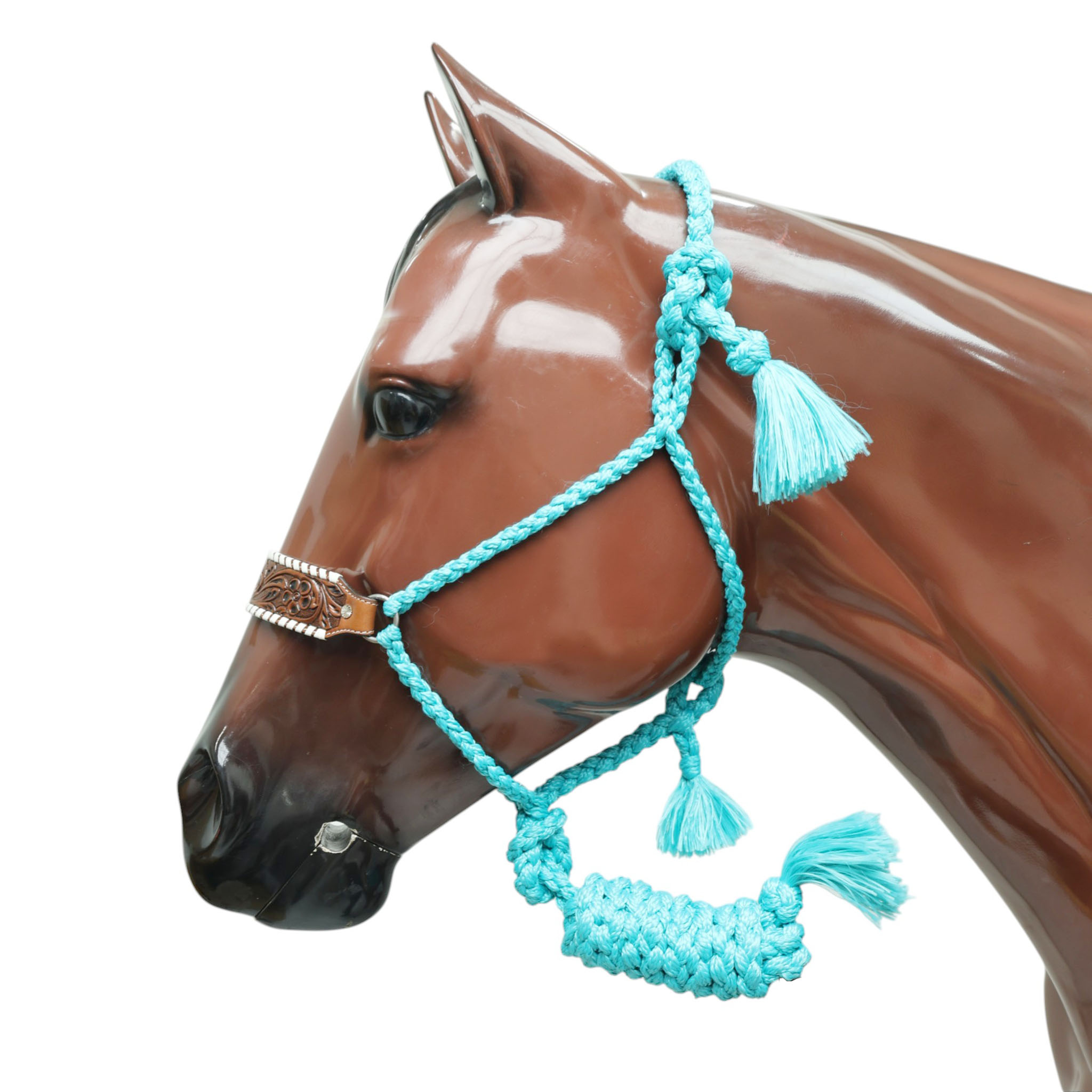 Nylon Mule Tape Halter Decorated With Hand carved Floral Design And White Straps On Leather Nose band (MMH 114332) - Image 6