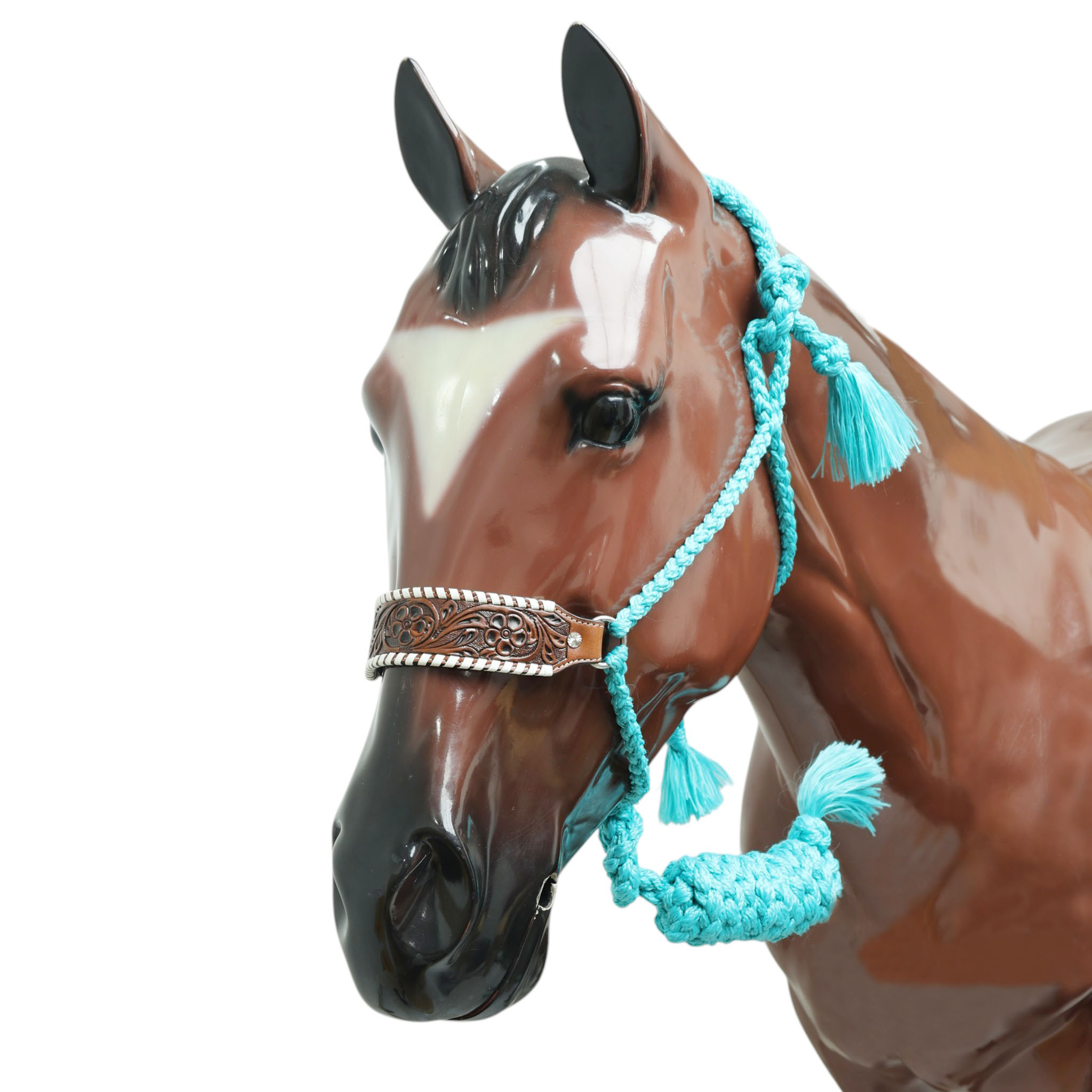 Nylon Mule Tape Halter Decorated With Hand carved Floral Design And White Straps On Leather Nose band (MMH 114332) - Image 7
