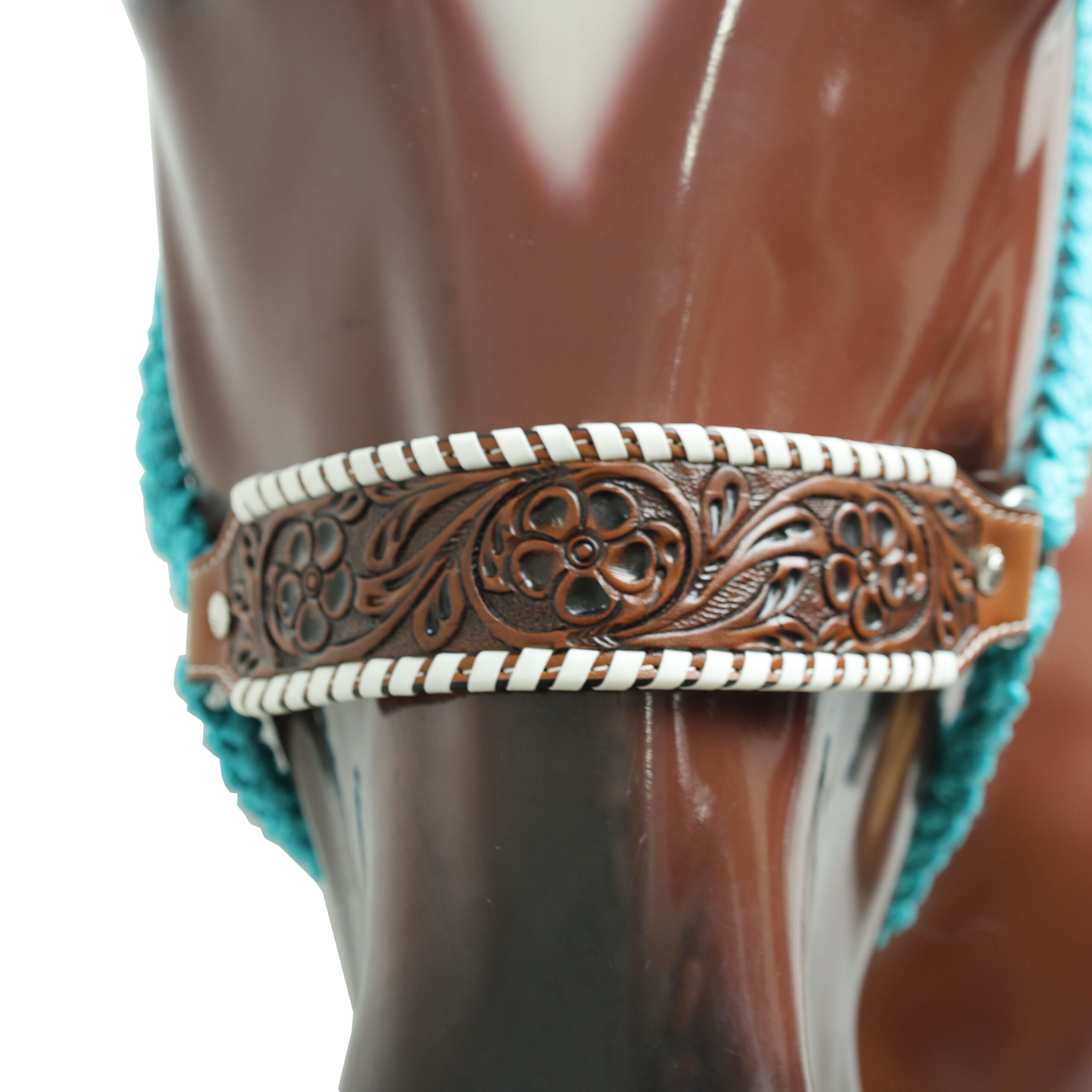 Nylon Mule Tape Halter Decorated With Hand carved Floral Design And White Straps On Leather Nose band (MMH 114332) - Image 8