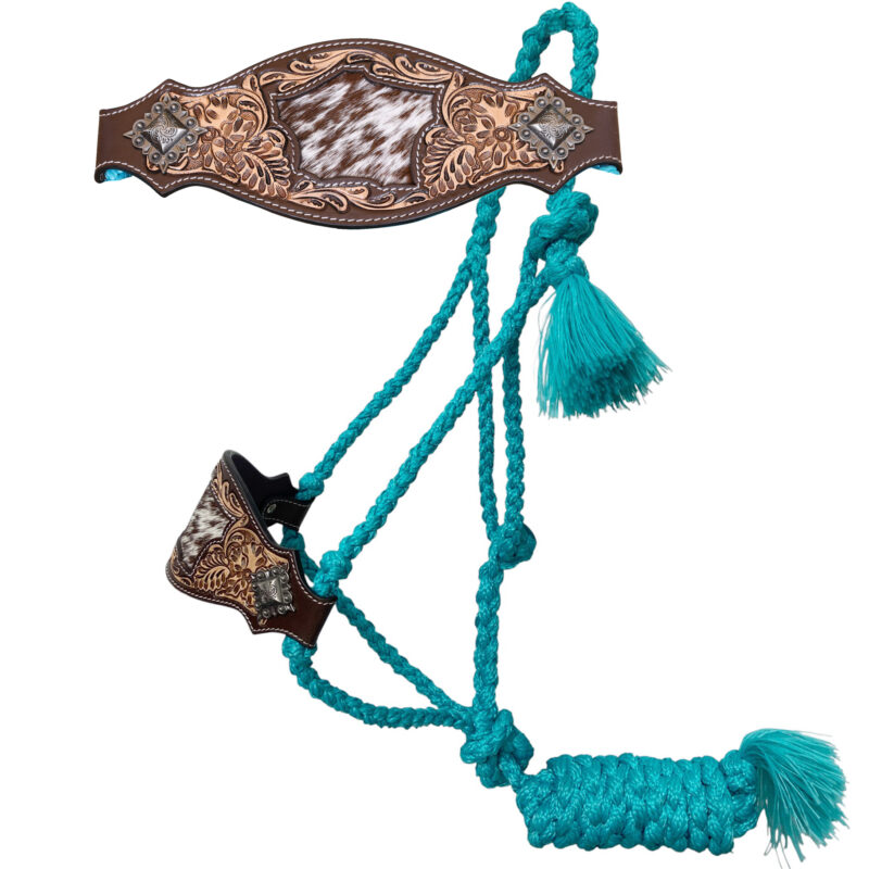 Nylon Mule Tape Bronc Halter Decorated With Real Cow Hide Patch And Antique Conchos (MMH 114333)