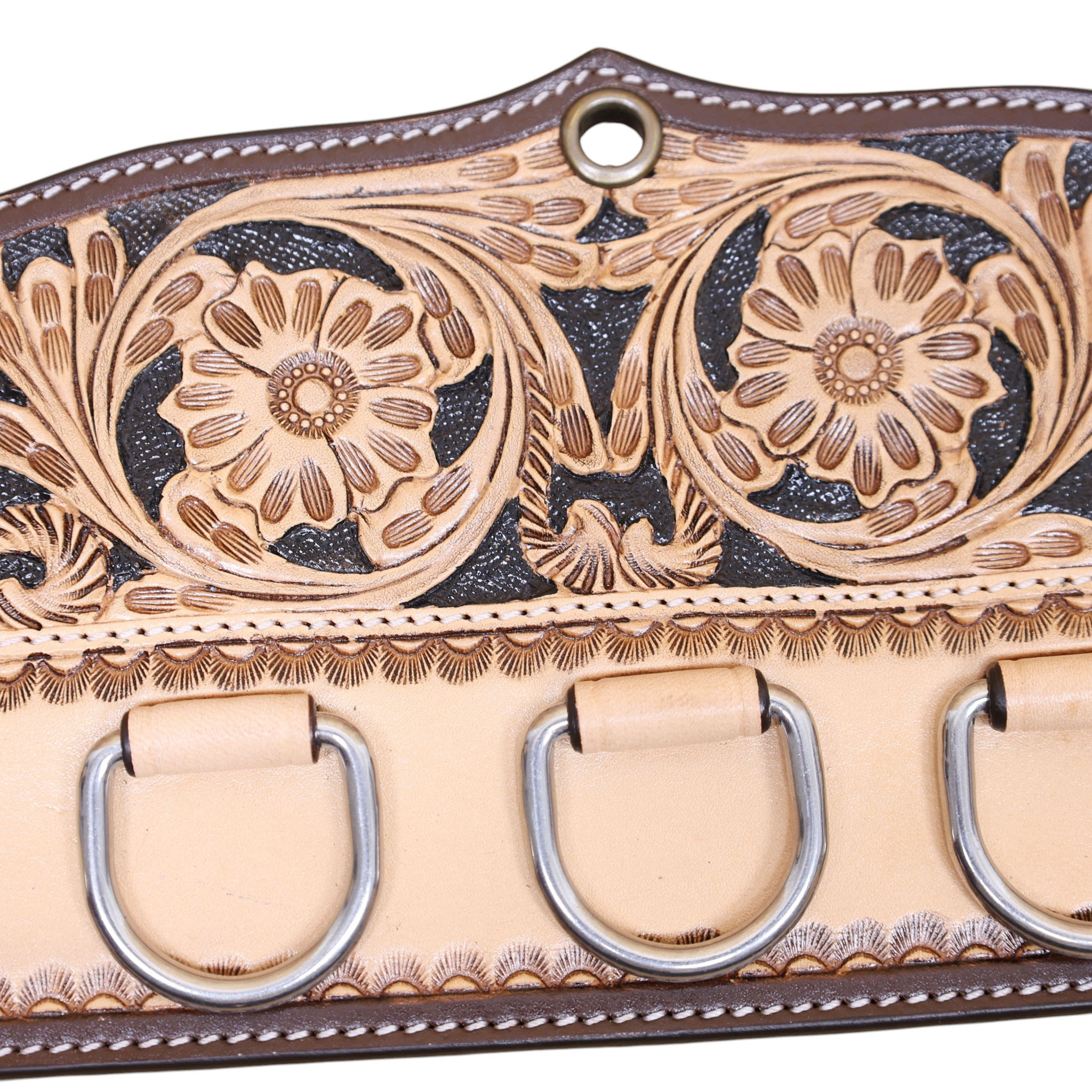 Leather Scarf Holder Handcrafted with Floral Tooling (MSRH 312316) - Image 4