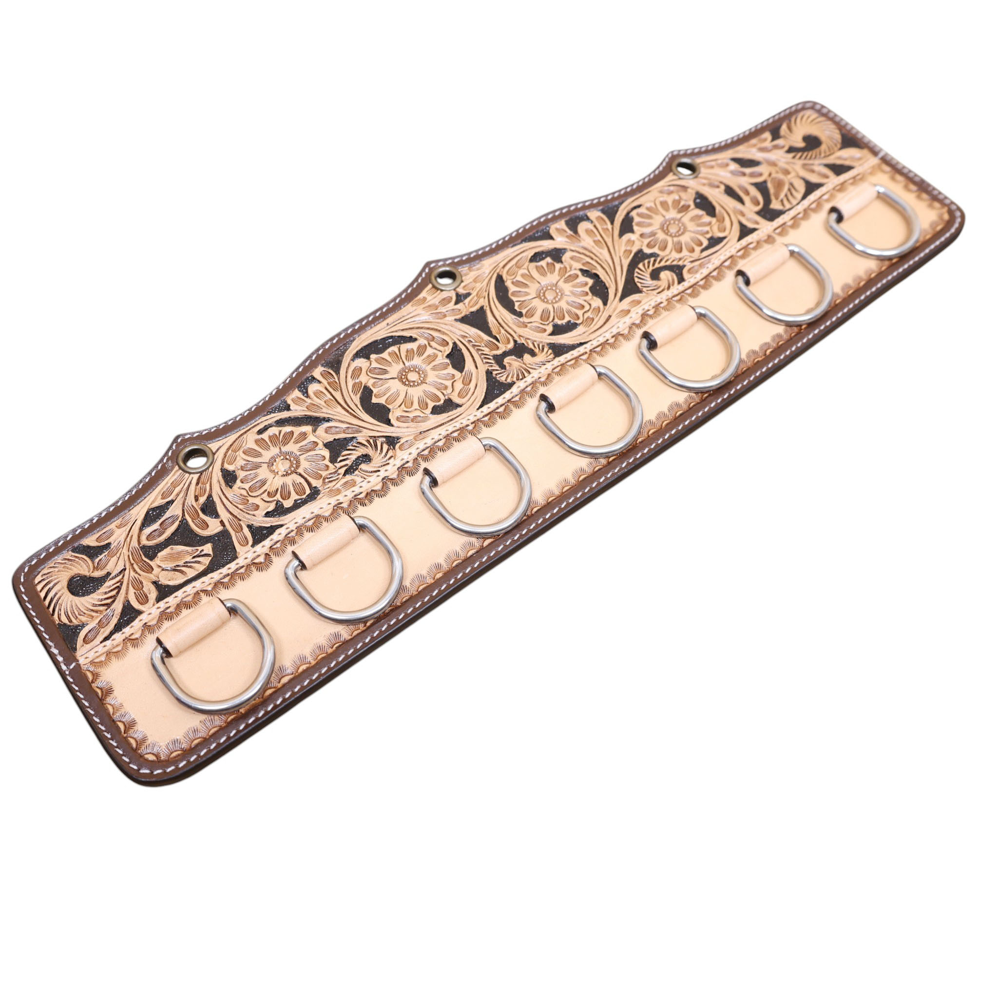 Leather Scarf Holder Handcrafted with Floral Tooling (MSRH 312316) - Image 2