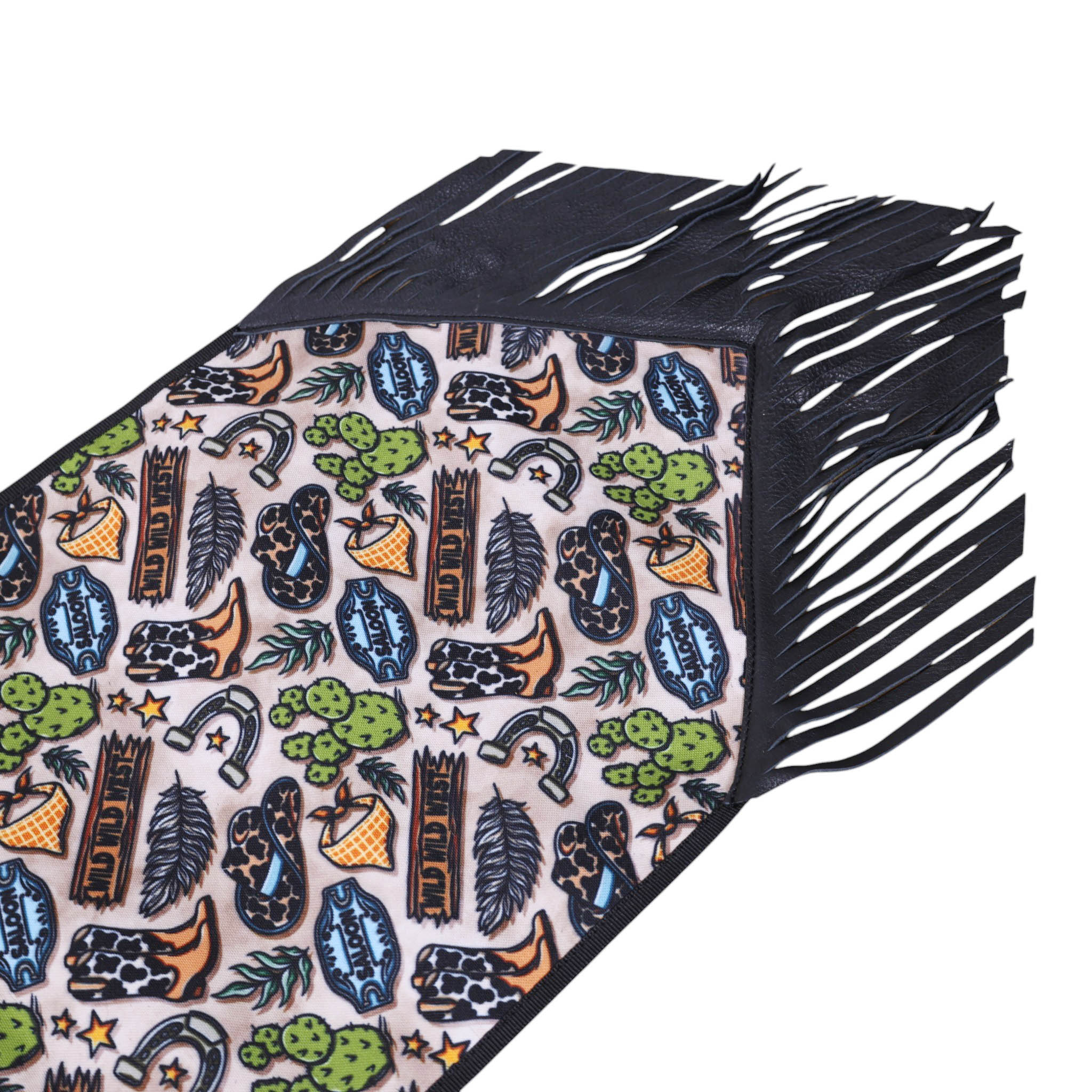Western Print Table Runner with Black Fringe (MTR 114152) - Image 2
