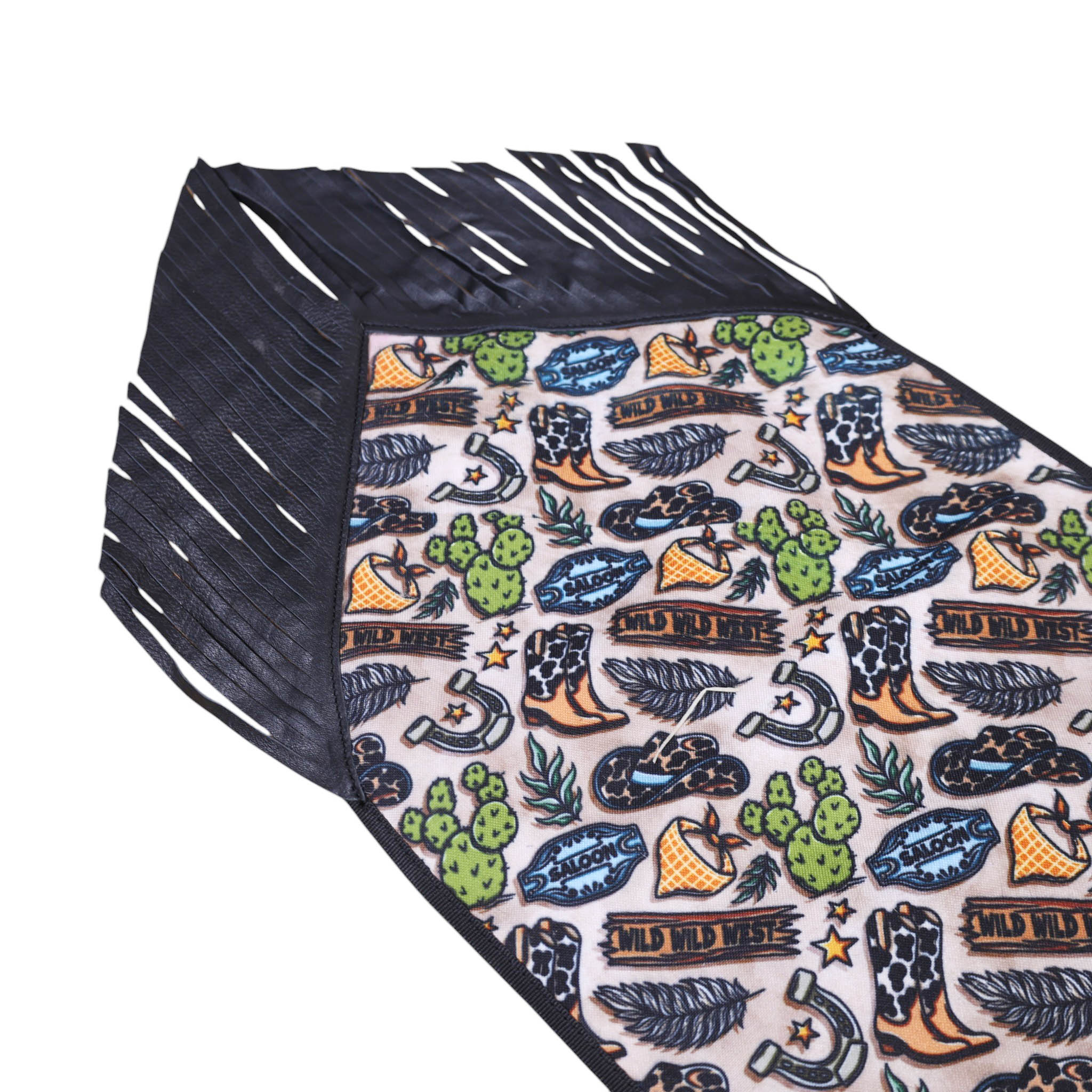 Western Print Table Runner with Black Fringe (MTR 114152) - Image 3