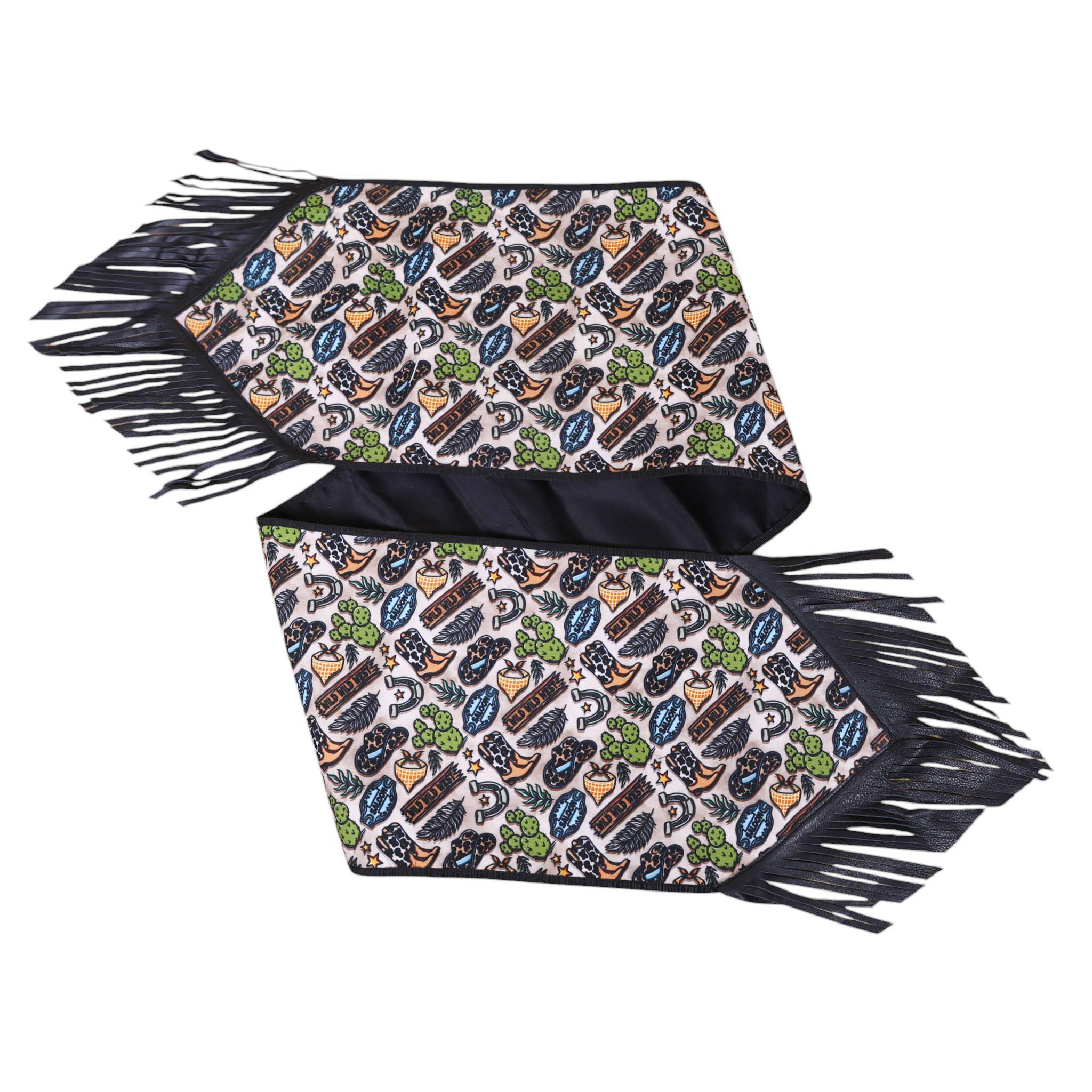 Western Print Table Runner with Black Fringe (MTR 114152)